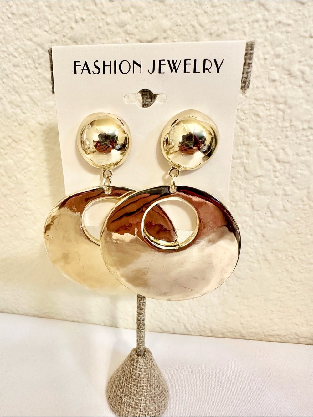 90s Vintage Shiny Gold Open-Circle Drop Earrings